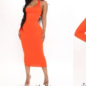 Fashion Nova One Shoulder Orange Dress